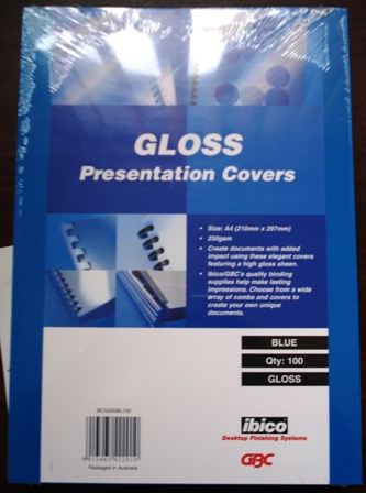 GBC 250gsm Gloss Binding Covers A4 Blue BCG250BL100 Pk 100